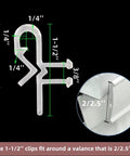 Diagram of 1-1/2 inch clear plastic clip for valances, part of 25 Pack Clear Plastic Hidden Valance Clips For Horizontal Blinds.