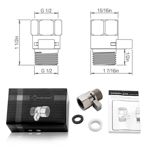 Brass shower flow-control valve with brushed-nickel finish and lever handle; includes gasket, O-ring and manual.