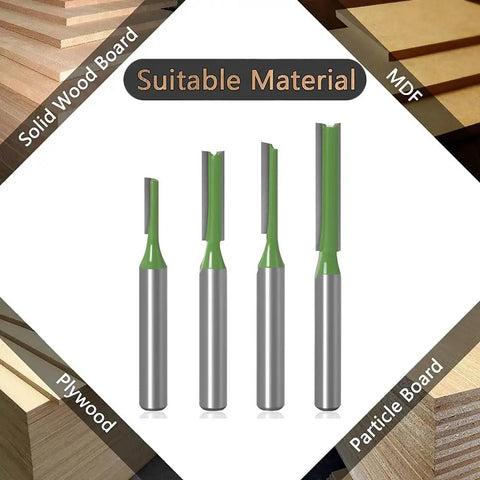 Tough As Nails Seven Piece Tungsten Carbide Router Bit Set With One Quarter Inch Shank Straight Dado Bits Offering Single And Double Flute Options For Clean Woodworking Projects - varied router bits for solid wood, plywood, MDF, and particle board.