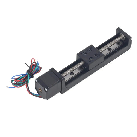 High Precision Linear Stage Actuator With 100Mm Stroke Stepper Motor And T6x4 Screw Rail Guide Slide For Cnc Milling Or Optical Lab aluminum actuator with lead screw and wires.