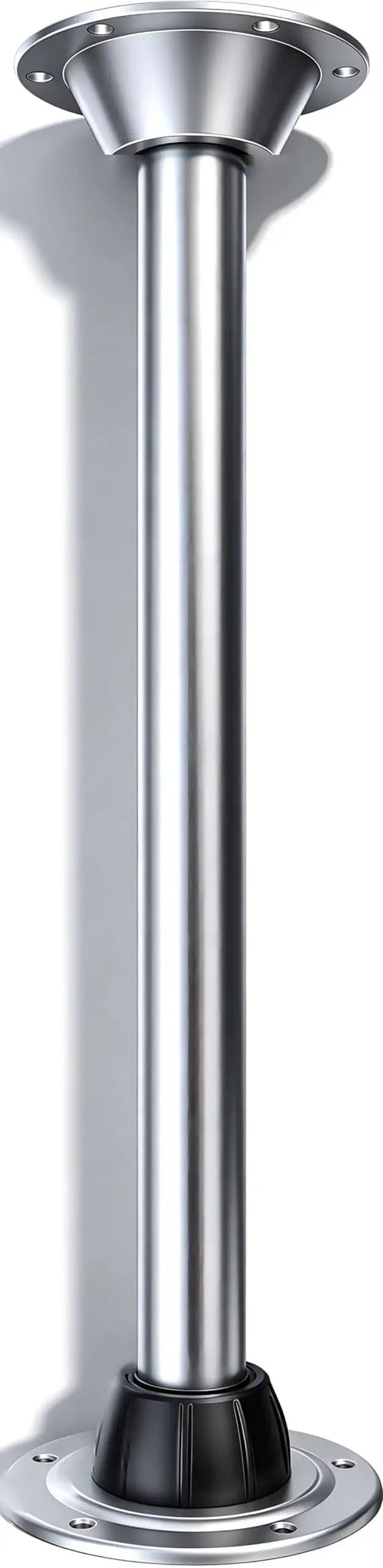 Built Tough 29 Inch Boat Table Leg And RV Camper Stand With Twist Lock System featuring a polished stainless steel base and aluminum pole.