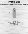 Aluminum spacer 3/8 in OD x 3/16 in ID; round unthreaded standoff with dimension diagram (front/top views)
