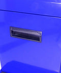Close-up of the blue side handle on the Rolling Tool Cart With Five Drawers On Wheels Heavy Duty Steel Tool Chest