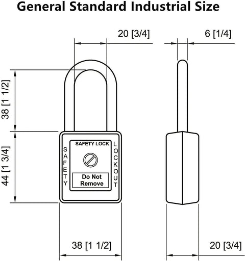 Diagram of general standard industrial size for Red 30 Pack Lockout Tagout Locks Keyed Alike For Stations And Devices OSHA Safety Lockout Tagout Kit