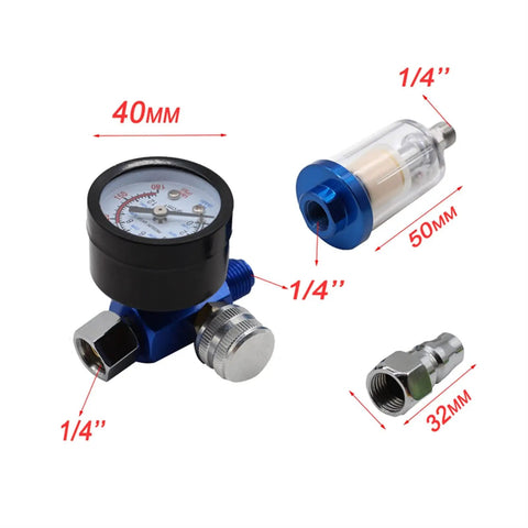 Badass Air Pressure Regulator With Precision Gauge And Slick Inline Water Filter, compact size with 1/4" connections