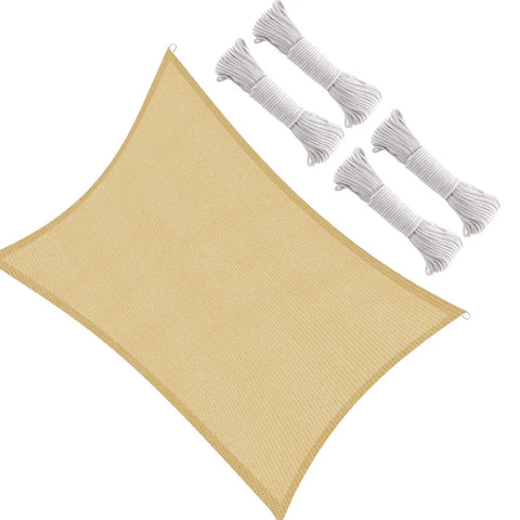 10x13 Ft Beige Sun Shade Sail Rectangle UV Block Canopy for Patio Garden Yard Deck and Poolside with cords