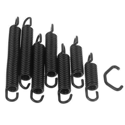 Heavy Duty Stainless Steel Tension Springs With Hooks Pack Of 10 Assorted Sizes displayed in black color and various lengths.
