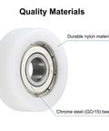 Eight Pieces Nylon Roller Bearings 8x30x10mm Double Shielded ABEC 1 Tolerance Ball Bearing Guide Flat Pulley Wheel For Furniture And Hardware Accessories Low Noise White, nylon wheel and chrome steel bearing close-up