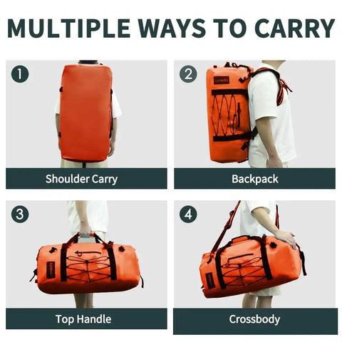 80L Dry Bag Waterproof Roll Top Go To Adventure Ready Duffel For Kayaking Camping Boating Rafting Fishing Canoeing Orange Multiple Ways Carrying