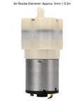 Rock Solid Mini Micro Air Vacuum Pump Running Next Level Quiet With Low Voltage Safety Design Knockout High Performance And Compact Durability, close-up of motor and air nozzle.