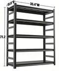 Heavy Duty 5 Tier Metal Garage Shelving Unit, 36 Inch Wide, 16 Inch Deep Steel Storage Racks, Adjustable Shelves, Built To Hold Up To 2500 Lbs, Ideal For Garage, Workshop, Pantry, Kitchen, And Warehouse, Black, front view