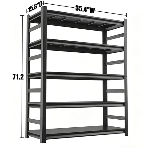 Heavy Duty 5 Tier Metal Garage Shelving Unit, 36 Inch Wide, 16 Inch Deep Steel Storage Racks, Adjustable Shelves, Built To Hold Up To 2500 Lbs, Ideal For Garage, Workshop, Pantry, Kitchen, And Warehouse, Black, front view