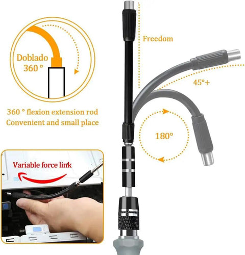 The Badass 138-In-1 Precision Screwdriver Kit With Magnetic Tips And Stripped Screw Extractors, Hacks Stripped Screws Like A Boss, 360° flexion extension rod for tight repair spaces.