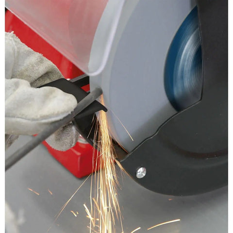 Workshop Beast 200 Millimeter Bench Grinder With 600 Watt Copper Motor And Dual Grind Stones sharpening metal with sparks flying
