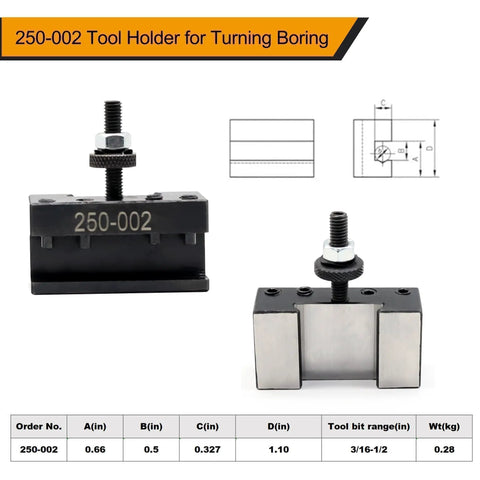 250-002 tool holder from Six Piece Quick Change Tool Post Set For Lathe With 250-000 Wedge Type Post And 250-001 250-002 250-004 250-007 250-010 Tool Holders