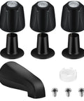 Matte Black Tub Spout And Shower Trim Kit With Three Knobs Including Hot Cold Diverter Easy Install Fits Half Inch Male Thread And Three Quarter Inch IPS Inside Thread Compatible With Verve Tub Shower Faucets Upgrade Your Bath showing knobs, spout, and screws