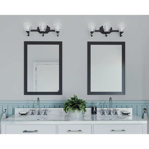 Anjoux Collection 3-Light Clear Water Glass Luxe Bath Vanity Light Antique Bronze Modern Bathroom Lighting Fixture