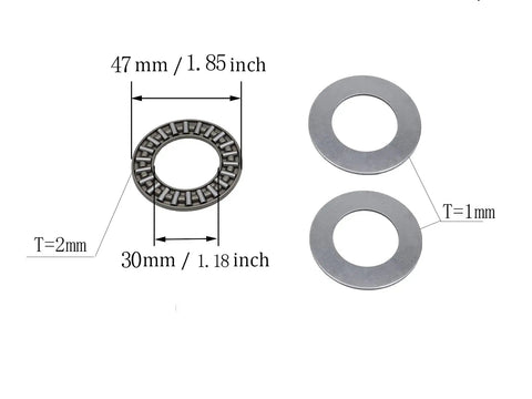 Two Sets Thrust Needle Roller Bearings With Four Washers 30Mm Inner Diameter 47Mm Outer Diameter 2Mm Width For AXK3047 Series