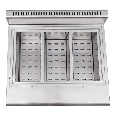 Commercial Stainless Steel Six Hole Gas Pasta Cooker With Hose Low Pressure Valve And Mesh Filters Straight Up Solid Noodle Boiler with three compartments.