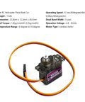 Five Pack MG90S 9G Metal Gear Micro Servo For Arduino Builds And RC Gearheads Ideal For Drones Planes Boats Robots Cars With 180 Degree Swing And Fast 0.1s Per 60 Degrees At 4.8V And 0.08s Per 60 Degrees At 6V, single servo front view with label and wires