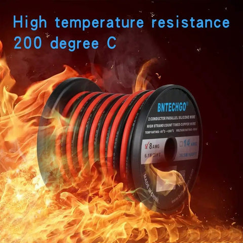 8 Gauge 2 Conductor Parallel Silicone Wire Red Black Ultra Flexible Extension Cable For LED Strip 20 Ft Spool Tinned Copper Core