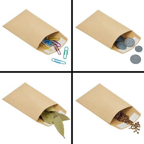 Brown Seed Packets 4.5 By 3.25 Inches 100 Pack Blank Envelopes For Seeds, Coins, Keys And Tiny Parts, DIY Craft Storage, Seed Saving Organizer