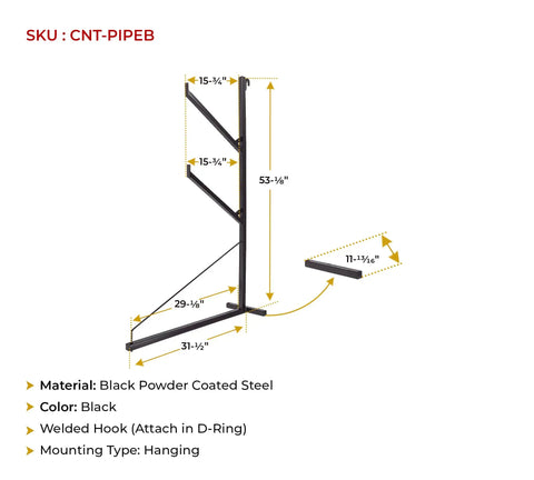 Heavy Beefy 2 Pack Container Pipe Racks With Integrated Workbench Surface dimensions showing black powder coated steel design.