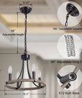 Wagon Wheel Black Farmhouse Chandelier With 4 Lights, Round Pendant Light installation process and features details.