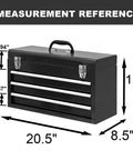 20 Inch Three Drawer Metal Tool Box Portable Steel Tool Chest with Durable Metal Latch Closure