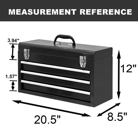 20 Inch Three Drawer Metal Tool Box Portable Steel Tool Chest with Durable Metal Latch Closure