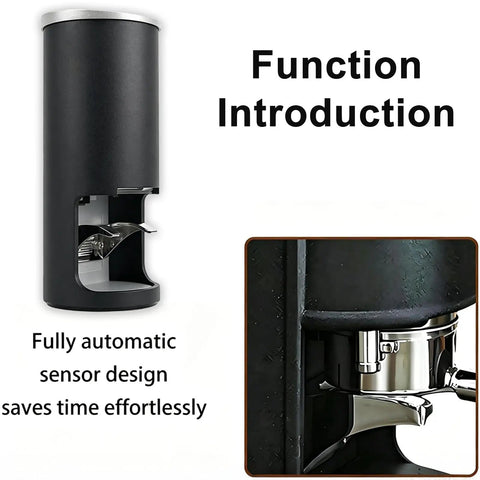 Top Shelf 58mm Electric Coffee Tamper With Knockout Durability And Quick Pressure Adjustment For No Sweat Espresso Extraction That Pops Out Professional Shots Straight To Your Home Setup, showing black automatic tamper design.