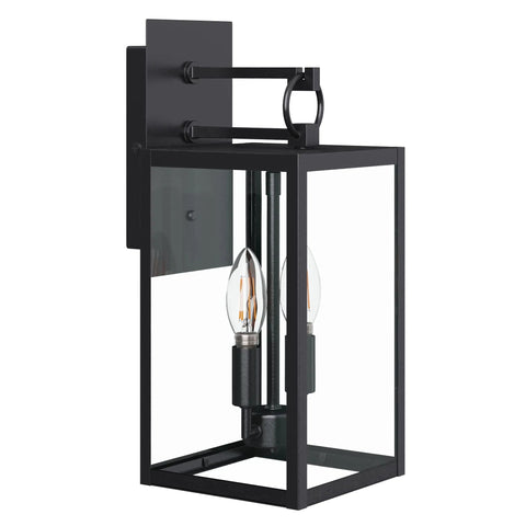 Outdoor Black Wall Sconce Light Fixture With Sturdy Iron Frame And Clear Glass Shade For Exterior Porch Lanterns