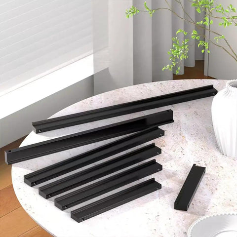 Five Pack 320mm Center To Center Tilted Black Cabinet Handle Aluminum Alloy L Rectangle Pull for kitchen and bedroom