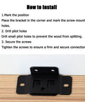 Heavy Duty Stainless Steel Corner Brackets Set 8 Pack With Screws Quick Fitting shown with installation guide on wood surface.
