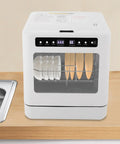 No Sweat Sleek Countertop Dishwasher Portable Electric Mini Washing Machine With Led Display And Rustproof Stainless Steel Interior on kitchen counter.