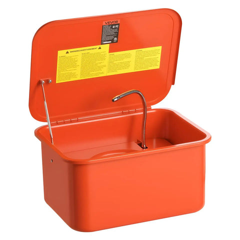 Portable 5 Gallon Steel Parts Washer With Electric Pump, 3.5 Gallon Auto Parts Cleaning Station with gooseneck sprayer open lid