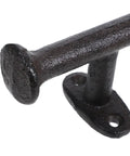 Close-up of Heavy Duty Cast Iron Gate Handle 11.81 Inch Barn Door Pull With Vintage Rustic Farmhouse Charm, textured iron and screw holes visible