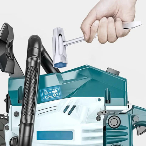 Hand using wrench from Six Pack Chainsaw Screwdriver Wrench Set In 13 By 19 Mm, Long And Short Sizes, Alloy Steel, Heat Treated