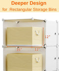 Close-up of Massive 42 Inch Wide Cube Storage Organizer with Doors showing dimensions and deeper design for rectangular bins.