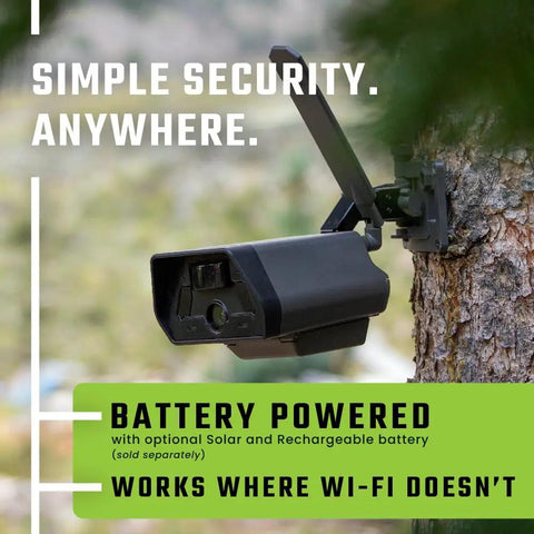 Defend 4G Cellular Security Camera With Live View 4K Photo And 1080p Video No WiFi Needed mounted on a tree outdoors