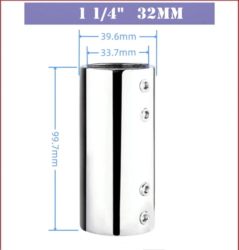 Close-up of Stainless Steel 316 Straight Pipe Fitting Connectors For 32mm One And Quarter Inch Tubing Boat Hardware 2 Pack