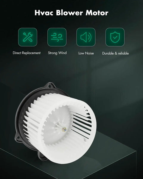 Heavy Duty Front HVAC Heater AC Blower Motor With Fan Cage For Kia Soul 2014 2019, showing white fan blades and black casing.