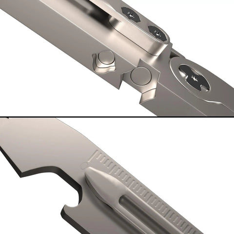 Titanium EDC Pry Bar Multitool All In One With Bottle Opener, Pocket Clip, Wrenches, Box Opener, Keychain Screwdriver For Outdoor Camping And Maintenance, Built Rugged For Everyday Carry And Quick One Hand Use