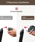 Installation guide showing 2 steps for Heavy Duty 3 Inch Office Chair Wheels Replacement Set Of Five smooth gliding casters.