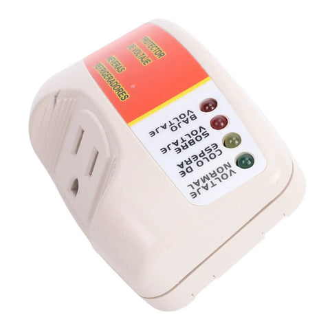 Rock Solid Voltage Surge Protector Plug Single Outlet Safely Shields Your Fridge AC And Dryer From Brutal Brownouts And Spike Damage Easy US Wall Fit Heavy Duty Plug And Play, side view showing voltage indicators.