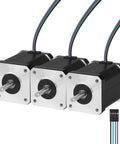Three NEMA 17 bipolar stepper motors with silver front plates and black housings, each with 1 m 4-lead cable.
