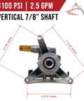 3100 PSI Vertical Pressure Washer Pump With Brass Housing Heavy Duty Replacement Part With Size Details For Easy Install