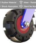 Heavy Duty Caster Set Of Four With Locking Brakes And Professional Rubber Swivel Wheels close-up showing black rubber wheel with red center.
