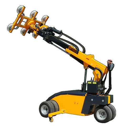 Heavy Duty Electric Vacuum Lifter Featuring Dual Mobile Suction Cups For Glass Granite Marble Slabs And Plywood Sheets with articulated arm.