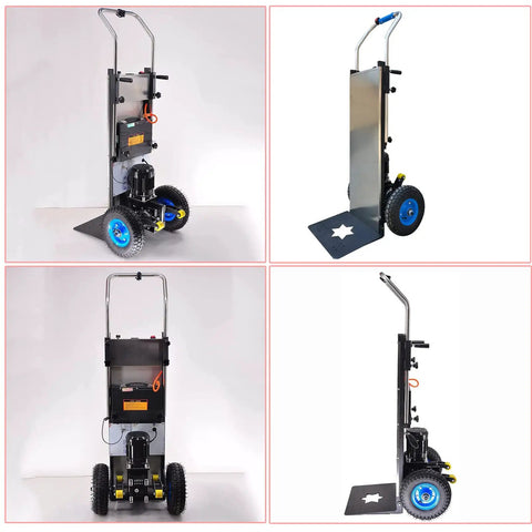 Must-Have Electric Hand Truck Stair Climber With 400kg Heavy Load Capacity, Brushless Motor, 48v Removable Battery side view showing wheels and handle.